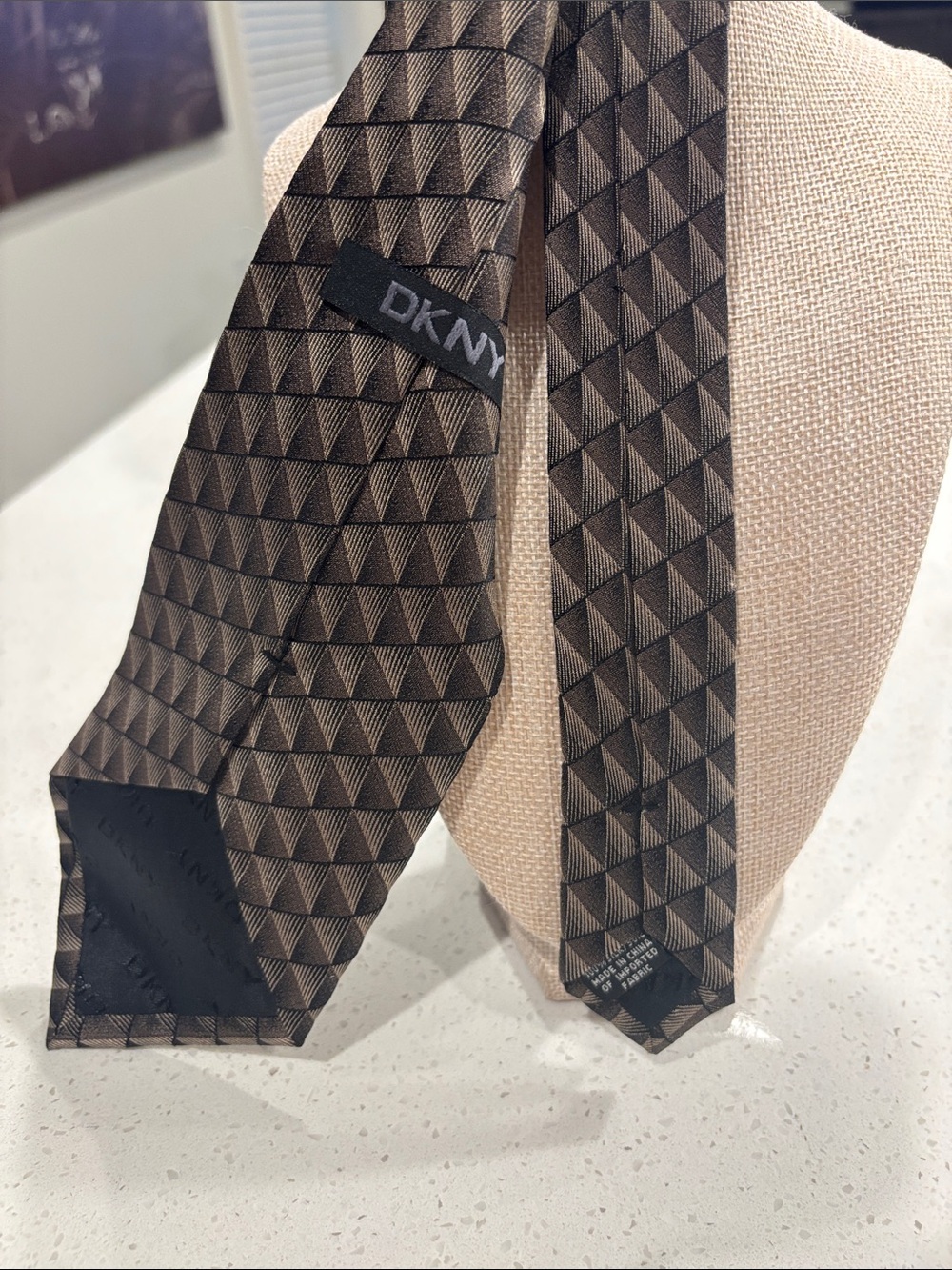 DKNY Brown Geometric Pattern Silk Tie